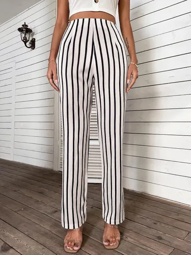 Vista 4 de SweatyRocks Pantalones largos de cintura alta elásticos a rayas verticales para mujer