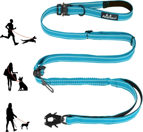 Vista 11 de Correa táctica desmontable y resistente para perro, correa elástica de absorción de golpes de 9.7 pies con mango acolchado, clip de metal