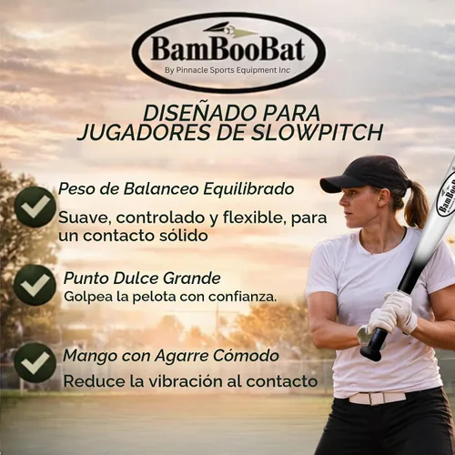 Vista 4 de BamBooBat Bate de sóftbol de lanzamiento lento sin carga aprobada por la ASA - 34 pulgadas garantía de 100 días