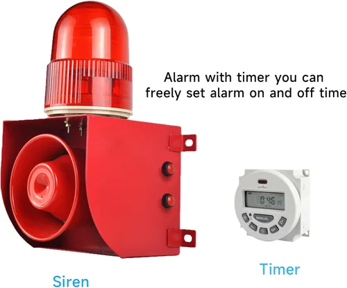 Vista 2 de Y DIANS Timeable Alarm Siren Outdoor or Indoor 120dB Emergency Siren 25W Security Alarm Systerm with Timer, LED Strobe Light for Industry Mine