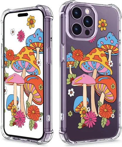 Vista 9 de Funda para iPhone 14, funda transparente con hongo para iPhone 14, funda protectora delgada y suave para iPhone 14 de 6.1 pulgadas, color hongo