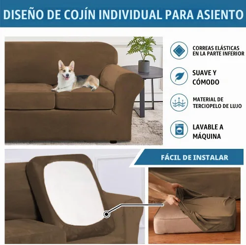 Vista 6 de H.VERSAILTEX - Funda elástica para sofá de 2 piezas, funda protectora de terciopelo, suave, con parte inferior elástica, con un ancho de hasta 49