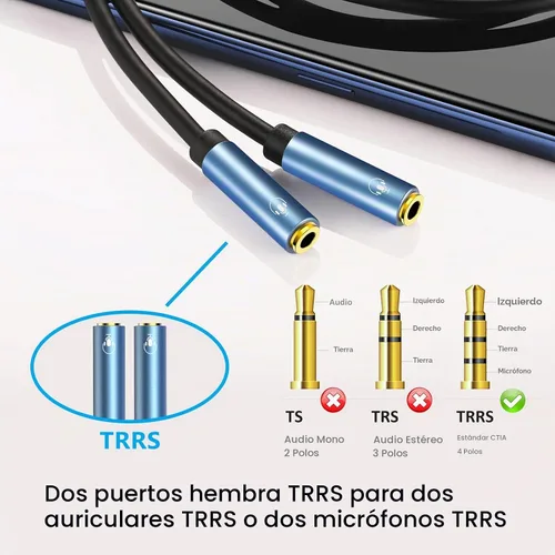 Vista 3 de MillSO Divisor de auriculares para 2 auriculares TRRS o micrófonos Divisor