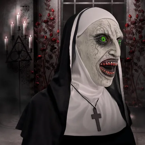 Vista 10 de Scary Nun Latex Mask - Halloween Party Horror Nun Conjuring Cosplay Full Head Creepy Mask