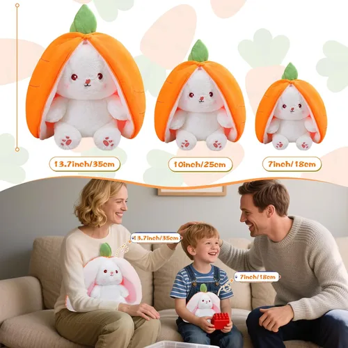 Vista 3 de MIAODAM Peluche reversible de conejo de zanahoria, orejas de conejo de zanahoria con cremallera, peluche de conejo de frutas, peluche de conejo