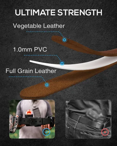 Vista 4 de Cinturón de cuero para pistola para hombre, cinturón resistente de 1.5 pulgadas para trabajo CCW