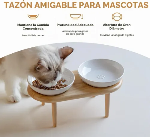 Vista 5 de Havniva Elevated Cat Bowls, Cat Food and Water Bowl Set, Ceramic Cat Bowl Cuencos elevados para comida para gatos, aptos para bigotes, platos poco