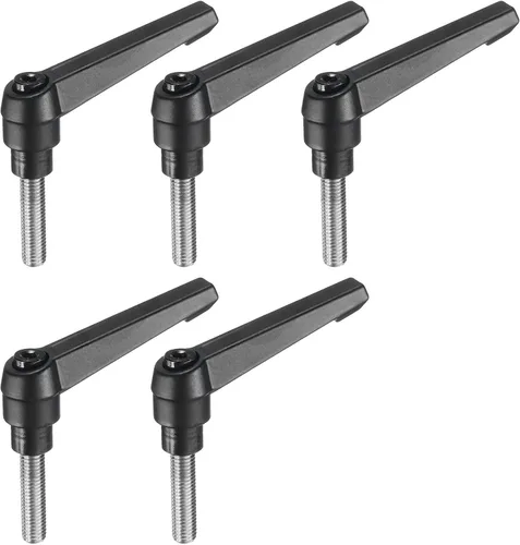 Vista 11 de uxcell 5 piezas de manija de palanca de sujeción ajustable M5 x 1.969 in de óxido negro métrico de acero al carbono macho roscado perillas de mano