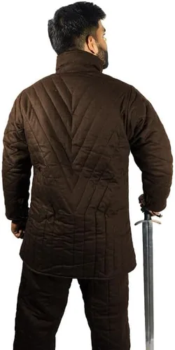 Vista 3 de Abrigo de Gambeson de manga completa con acolchado grueso medieval, con armadura Aketon retrasada, tela de algodón