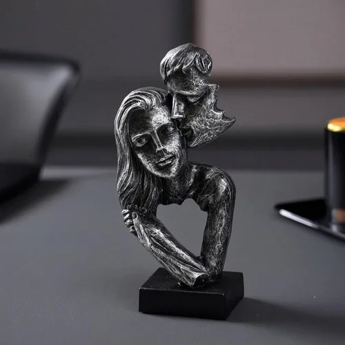 Vista 4 de Couple Figure Sculpture Decorative Couple Hug Figure Distressed Statue for Art Lovers, Bookshelf, Desk, Bronze, Small