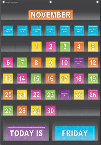 Vista 2 de Teacher Created Resources 20748. Tabla de calendario negro con bolsillos.