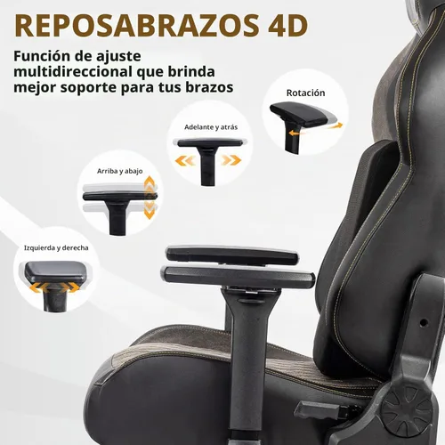 Vista 3 de Silla de juegos grande y alta de 440 libras con base de metal, espuma viscoelástica, lumbar 4D, reposabrazos ajustable, silla de computadora