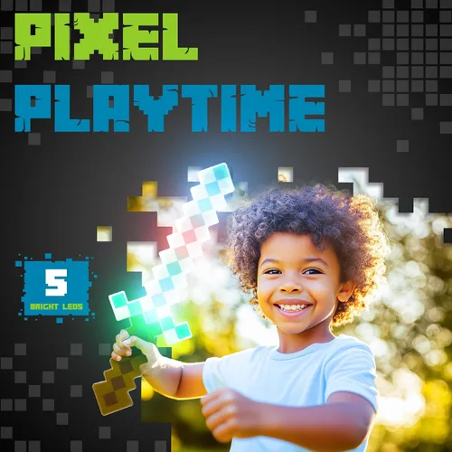 Vista 9 de Fun Central Espada de píxeles con luz LED, juguete de estilo de 8 bits de 18 pulgadas con luces intermitentes multicolor