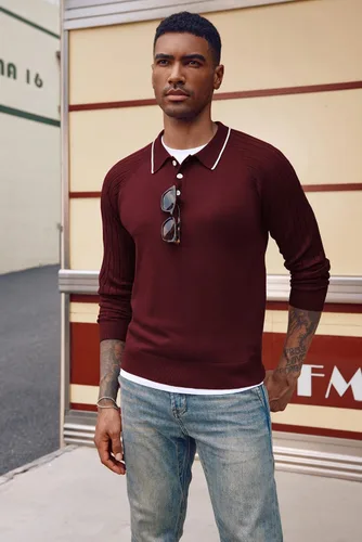 Vista 3 de PJ PAUL JONES Men's Pullover Sweater Casual Raglan Sleeves Knit Polo Sweater