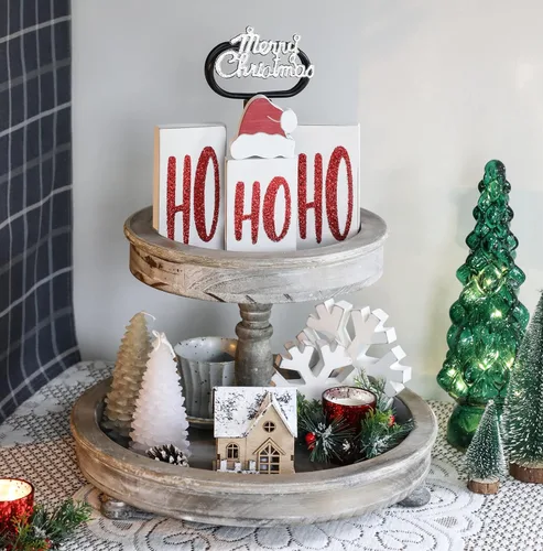 Vista 4 de Ho Bloques de Navidad de madera para decoración de mesa y fiesta, 4 piezas (blanco)