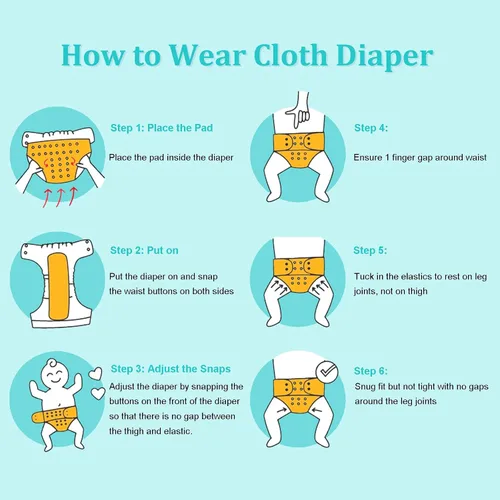 Vista 6 de babygoal Pañales de tela para recién nacidos, paquete de 13 unidades para niños prematuros de 5-12 libras, 6 unidades con 6 insertos y bolsa