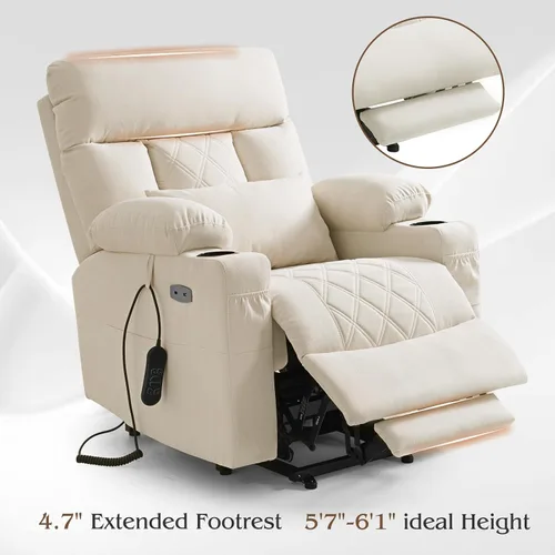 Vista 6 de Silla reclinable eléctrica para personas mayores con reposapiés extendido, silla reclinable plana de posición infinita para adultos con masaje