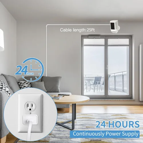 Vista 6 de ALERTCAM Adaptador de corriente para Spotlight Cam Plus/Pro (batería), con cable plano de 25 pies/24.6 ft para exteriores, resistente a