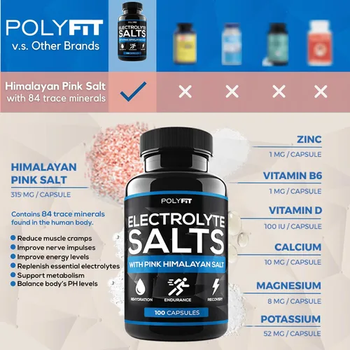 Vista 4 de Polyfit Sales de electrolitos – 100 pastillas de sal – Certificado NSF – Comprimidos de sal de reemplazo de electrolitos para corredores