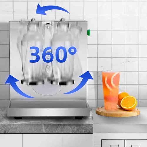 Vista 4 de TECHTONGDA Máquina comercial de coctelera de té con leche, máquina profesional de acero inoxidable de doble marco automático de té de burbujas