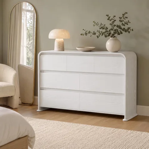 Vista 8 de YESHOMY Cómoda blanca de 7 cajones para dormitorio, organizador de Blanco