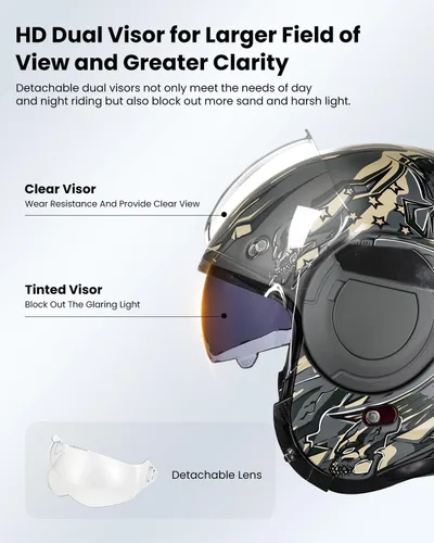 Vista 3 de ILM Casco modular de motocicleta vintage de cara completa para adultos y hombres, ATV UTV con protector de barbilla reversible de 180° DOT