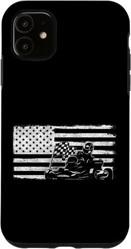 Vista 8 de iPhone 16 Go Kart Racing American Flag Vintage Case