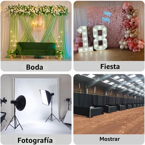 Vista 4 de Hecis Soporte de fondo de tubo y cortina, soporte de fondo de 8 x 10 pies, fondo de metal ajustable resistente para bodas, fiestas, fiestas