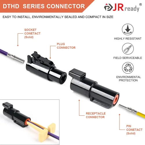 Vista 7 de JRready ST6338 Deutsch DTHD - Kit de conectores de 1 pine, 10 pares de conectores impermeables de un solo pin para aplicaciones pesadas, tamaño 12