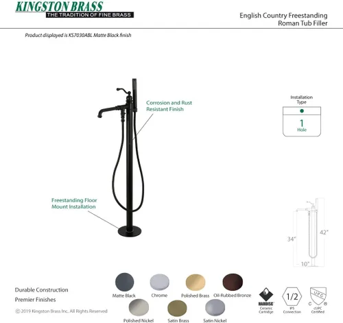 Vista 9 de Kingston Brass KS7035ABL - Grifo de bañera independiente con ducha de mano, bronce aceitado