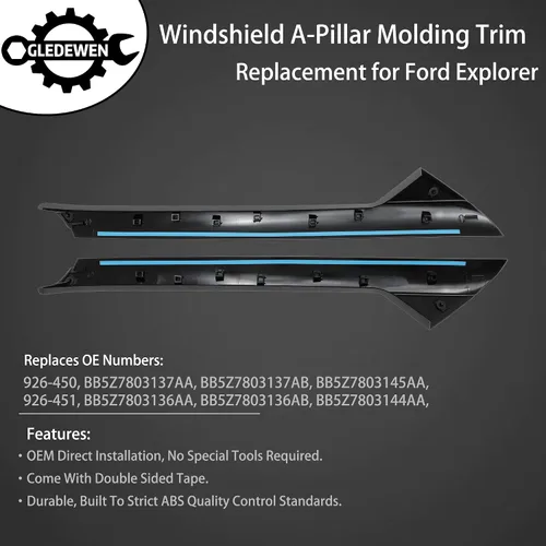 Vista 3 de Moldura de parabrisas A-Pillar apto para Ford Explorer 11-19 BB5Z7803136AA Front Outer Left Driver & Right Passenger Cover, Window Trim Moulding