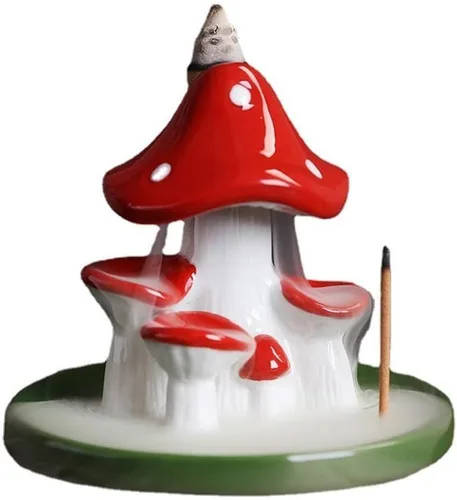 Vista 2 de Quemador de incienso de cerámica de reflujo para decoración del hogar, quemador de incienso de hongos creativos, sándalo, aromaterapia, incensario