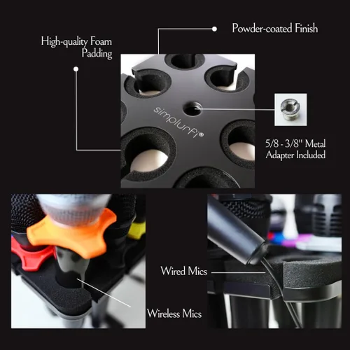 Vista 4 de Soporte Múltiple para Micrófonos con Soporte de Micrófono de Escritorio - Accesorio de Bandeja Cuadrada sostiene hasta 8 micrófonos Organizador