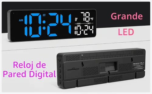 Vista 2 de Reloj de pared LED digital grande con fecha, temperatura, brillo automático, DST automático Gran reloj digital para dormitorio, escritorio, aula