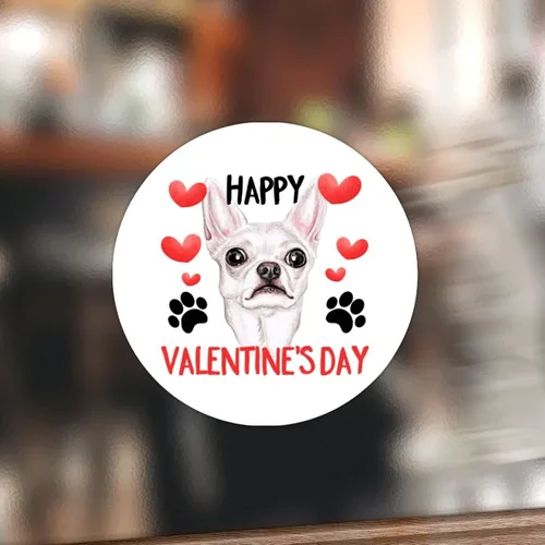 Vista 12 de 100 calcomanías de San Valentín con corazón rojo Corgi para perros, etiqueta de vinilo para perros del día de San Valentín, calcomanías redondas
