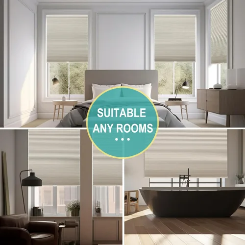Vista 6 de Changshade Persianas Celulares Opacas, Persianas de Panal para Ventanas sin Cordón con Rieles de Aleación de Aluminio, Tela de Color Combinado