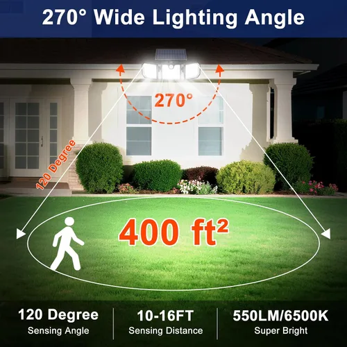 Vista 4 de Aolyty Luces solares con sensor de movimiento, luces estroboscópicas solares impermeables IP65, luces de pared estroboscópicas - Blanco