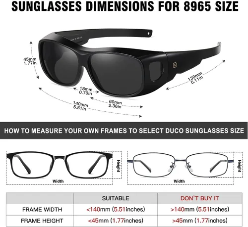 Vista 3 de DUCO Gafas de sol envolventes para hombres y mujeres, polarizadas, protección UV, DC8965