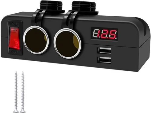 Vista 7 de Divisor de enchufe de encendedor de cigarrillos de 2 vías, impermeable, 12 V, repuesto de enchufe de adaptador de corriente dual para automóvil, RV