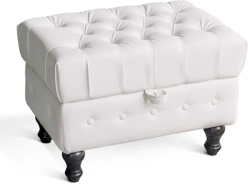 Vista 13 de Mesa de Centro Otomana de Almacenamiento Rectangular, Reposapiés Otomana de Dormitorio con Tapicería de Terciopelo Abotonado Capitoné para Sala