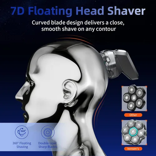 Vista 3 de kensen Afeitadoras de cabeza 7D para hombres calvos, afeitadoras de cabeza calva de doble velocidad con pantalla LED, maquinilla de afeitar