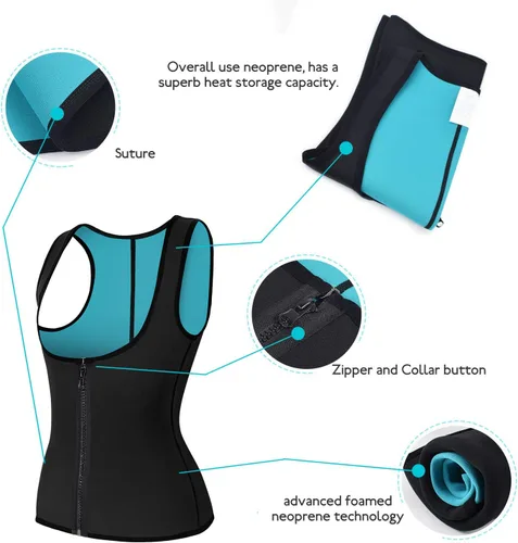 Vista 3 de Chaleco de sauna de neopreno para mujer, entrenador de cintura, sudor caliente, corsé delgado con cremallera, camiseta sin mangas para entrenamiento