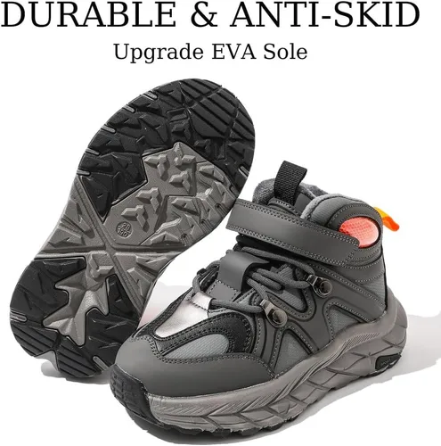 Vista 5 de Zapatos de senderismo para niños, antideslizantes, fáciles de poner, cómodos zapatos para caminar para invierno, niñas y niños pequeños y grandes