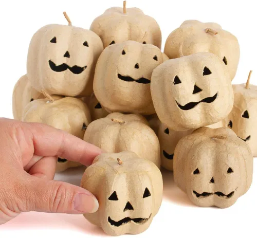 Vista 3 de 24 calabazas de papel maché Jack‑O'-Lantern - Calabazas de Halloween con 24 faroles