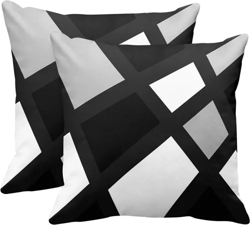 Vista 22 de Emvency Juego de 2 fundas de almohada decorativas retro con diseño de rayas grises y negras, para decoración del hogar, cuadradas, 16 x 16 pulgadas