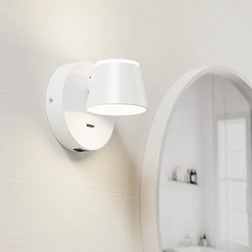 Vista 7 de URSOLA Aplique de pared LED con interruptor de encendido/apagado, puerto de carga USB, lámpara de pared cableada de 110 voltios, apliques giratorios