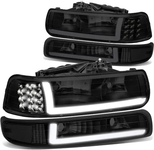 Vista 9 de DNA Motoring HL-LB-CSIL99-CH-AM Par de carcasas cromo ámbar LED DRL. Faros delanteros de repuesto para Silverado 99-02