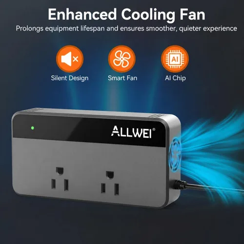 Vista 4 de ALLWEI Inversor de corriente para automóvil de 200 W, 12 V CC a 110 V CA inversor de automóvil con 4 puertos USB de carga rápida (2 USB A, 2 USB C)