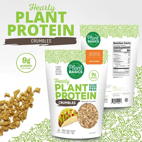 Vista 8 de Plant Basics - Proteína vegetal abundante - Crumble sin sabor, 1 libra - Condimento a base de plantas, como el jamón, 2 onzas - Sin OMG, sin gluten