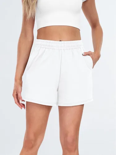 Vista 89 de AUTOMET Pantalones cortos deportivos para mujer, estilo casual, con cordón, cómodos, elásticos, de cintura alta, con bolsillos